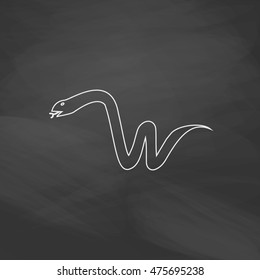 Snake Simple line vector button  Imitation draw and white chalk blackboard  Flat Pictogram   School board background  Outine illustration icon
