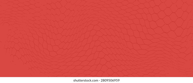 Snake skin background. Seamless pattern of squama, reptile scale. Chinese minimalistic grid art. Serpent surface texture in red and gold colors. Asian geometric ornament
