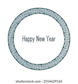 Snake Skin Frame, doodle  Hand drawn paint brush wave line border, blue grey tones colour. Circle wreath shape. Creative graphic. Happy New Year wish, empty frame for text space. Vector illustration