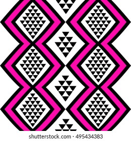 Snake skin geometric seamless pattern in pink, white and black colors. Snakeskin pattern in tribal art style. Good for design of background, wallpaper, banner, poster, scrapbook. Vector.