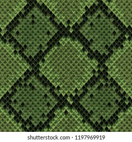 Snake skin green seamless pattern. Animal colorful repeat wallpaper for textile prints, backgrounds, wrapping.