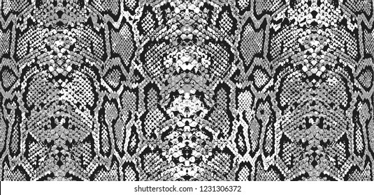 Snake skin pattern and repeating Seamless. Animal print and textile design. Monochrome black and white, vector illustration. Texture snake. Fashionable print. 
