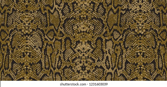 Snake skin pattern and repeating Seamless. Animal print and textile design. Green shades, vector illustration. Texture snake. Fashionable print. 