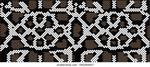 Snake skin pattern texture  black and white. Vector. Texture snake. Fashionable print. Fashion and stylish background