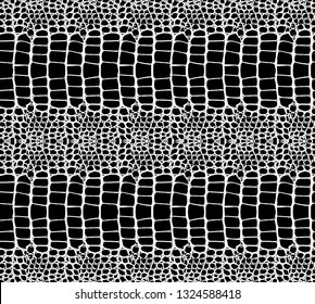 Snake skin pattern texture repeating seamless monochrome black and white. Vector. Texture snake. Fashionable print. Fashion and stylish background. crocodile or snake skin