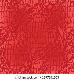 Snake skin pattern texture repeating seamless monochrome, red. Vector. Texture snake. Fashionable print. Fashion and stylish background