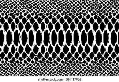 Snake skin pattern texture repeating seamless monochrome black & white. Vector. Texture snake. Fashionable print. Fashion and stylish background