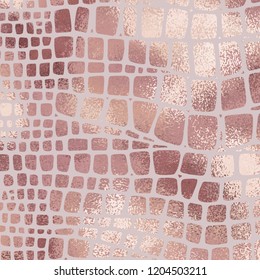 Snake skin. Rose gold. Elegant snake skin texture with foil effect