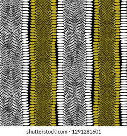 Snake skin scales texture. Seamless pattern black yellow gold white background. simple ornament, Can be used for Gift wrap, fabrics, wallpapers. Vector