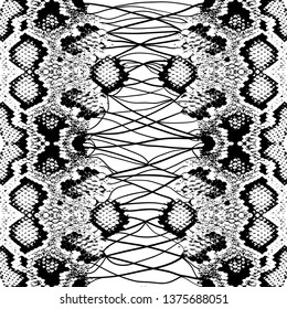 Snake skin scales texture. Seamless pattern black isolated on white background. simple ornament, fashion print and trend of the season Can be used for Gift wrap, fabrics, wallpapers. Vector