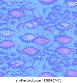 Snake skin scales texture. Seamless pattern sky blue, lilac on blue background. simple ornament, fashion print and trend of the season Can be used for Gift wrap, fabrics, wallpapers. Vector