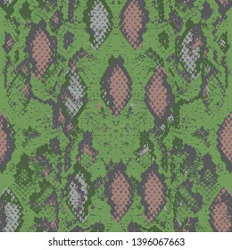 Snake skin scales texture. Seamless pattern gray beige camouflage on green background. simple ornament, fashion print trend of the season Can be used for Gift wrap fabrics, wallpapers. Vector