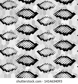 Snake skin scales texture. Seamless pattern black on white gray background. simple ornament, fashion print and trend of the season Can be used for Gift wrap, fabrics, wallpapers. Vector