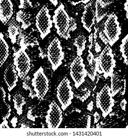 Snake skin scales texture. Seamless pattern black white background. simple ornament, fashion print and trend of the season Can be used for Gift wrap, fabrics, wallpapers. Vector