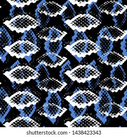Snake skin scales texture. Seamless pattern black blue white background. simple ornament, fashion print and trend of the season Can be used for Gift wrap, fabrics, wallpapers. Vector