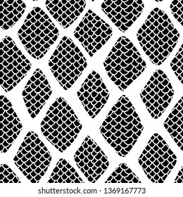 Snake skin seamless pattern vector illustration EPS10. Monochrome fashionable animal print. Exotic reptile stylish with scale texture background in black and white colors.