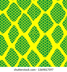 Snake skin seamless pattern vector illustration EPS10. Fashionable animal print. Exotic reptile scale stylish texture background in green and yellow colors.