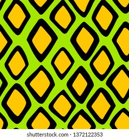 Snake skin seamless pattern vector illustration EPS10. Fashionable geometric animal print with square an rhombus shapes. Exotic reptile stylish texture background in yellow and green colors.