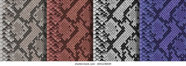 Snake skin seamless patterns set. Animal repeat backgrounds for wallpapers, textile prints, wrapping.