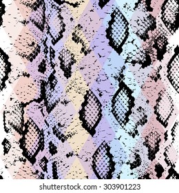 Snake skin texture  with colored rhombus. Geometric background. Seamless pattern black purple blue pink background, colorful psychedelic geometric mosaic ornament triangle. Vector illustration