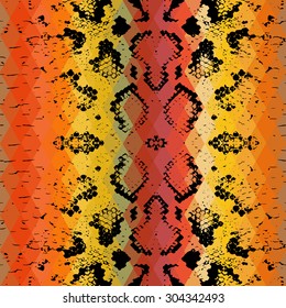 Snake skin texture  with colored rhombus. Geometric background. Seamless pattern black brown yellow red background, colorful psychedelic geometric mosaic ornament triangle. Vector