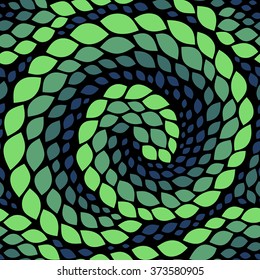 Snake skin texture. Seamless abstract pattern with colorful rhombuses. Vector illustration with abstract leaves.