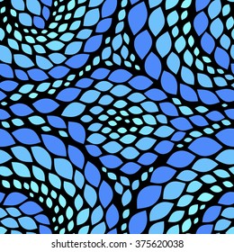 Snake skin texture. Seamless abstract pattern with colorful rhombuses. Vector illustration with abstract leaves.