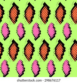 Snake skin texture. Seamless pattern black pink orange  on light green background. Vector