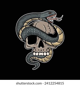 Snake skull bone head Illustration by engrave studio