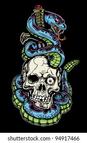 Snake Skull and Dagger Tattoo