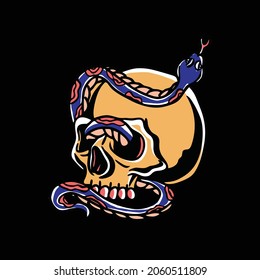 snake skull hand drawn tattoo design illustration