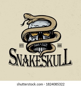 snake and skull illustration, suitable for t-shirt design and logo.