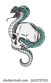 Snake with skull isolated on white. Vector illustration. 