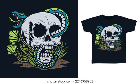 Snake with skull t shirt and apparel design concepts