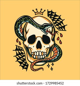 snake and skull tattoo vector design