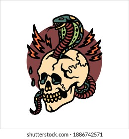 snake and skull tattoo vector design
