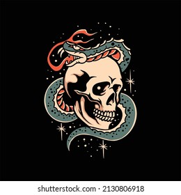 snake and skull tattoo vector design