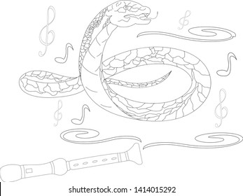 The snake and the sounds of music made by the flute swirl around it. Zenart Anti stress coloring.

