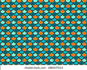 Snake squama cartoon vector endless pattern. Half circle scallop texture. Fishscale vivid background. Asian fabric print. Semicircle lizard scales background.