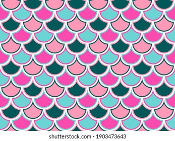 Snake squama fairy vector repeatable pattern. Half-round scallop geometry. Snakeskin vivid wallpaper. Summer fabric print. Semicircle fish scales ornament.