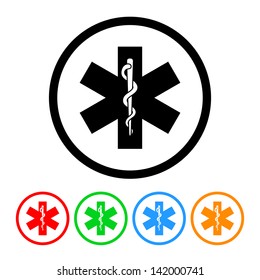 Snake and Staff Rod of Asclepius Health & Medical Icon in Vector Format with Four Color Variations