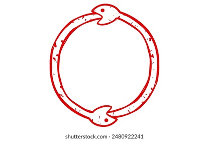 Snake stamps for 2025 Year of the Snake New Year cards, Ouroboros eating each other's tails, Vector Illustration