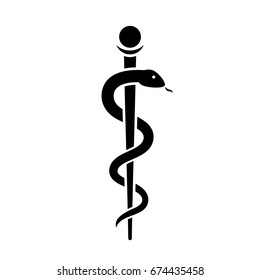 Snake with stick ancient medical symbol isolated on white background