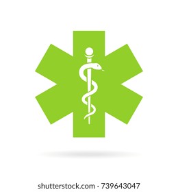 Snake and stick green vector symbol on white background