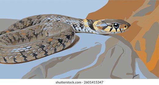 Snake in the stones, reptile, vector	