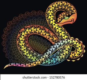 snake in style of graphics on a black background with a set of fine details