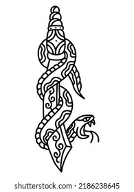 Snake and Sword drawn in tattoo style. Vector illustration.