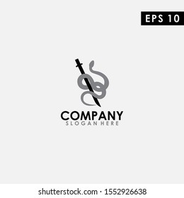 Snake With Sword Logo Design Modern Vector Template. Snake Icon. Vector Illustration