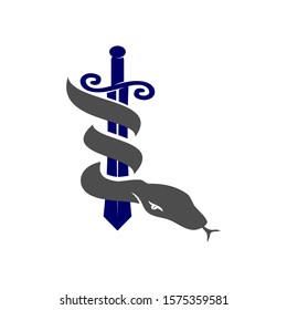 Snake Sword logo template design Vector illustration Isolated