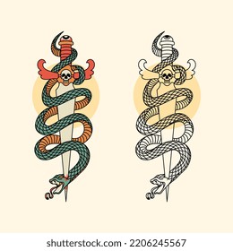 Snake and sword tattoo Design Vector illustration